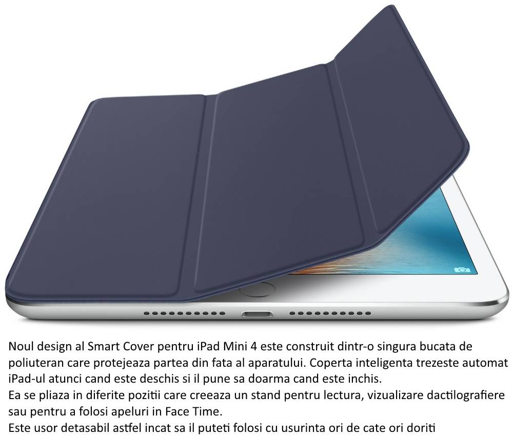 Husa Stand Apple Smart Cover pentru iPad mini 4, MKLX2ZM A Midnight Blue
