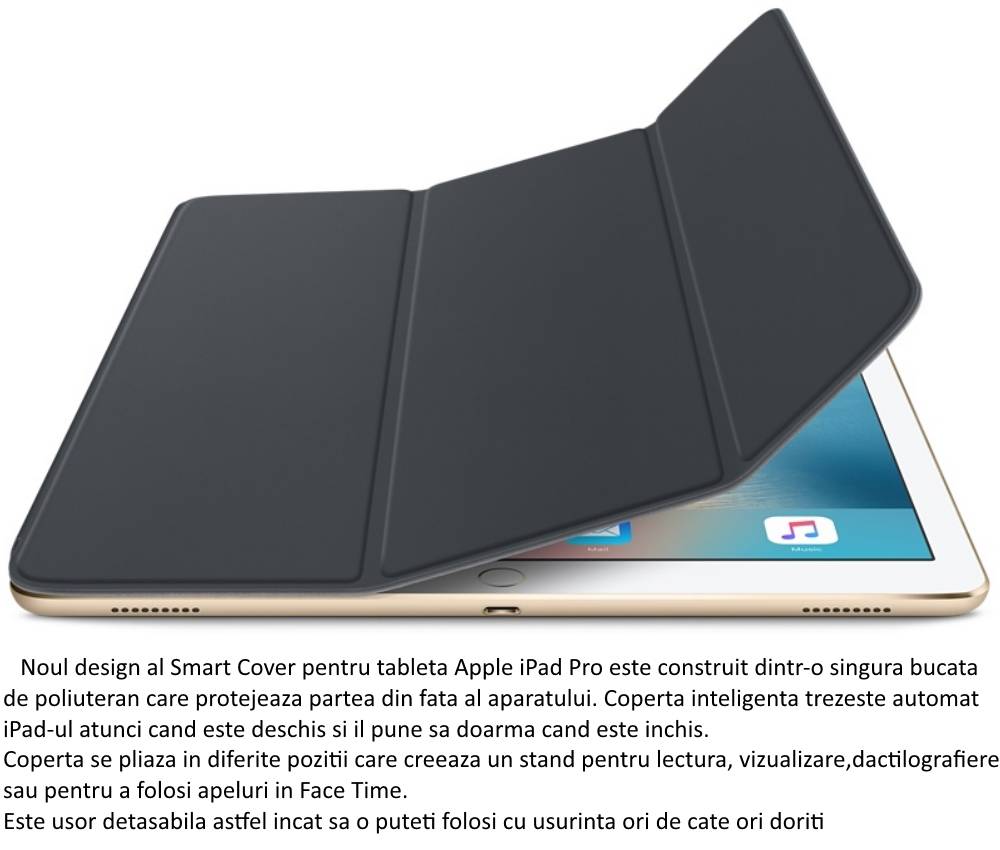 Husa Stand Apple Smart Cover pentru iPad Pro, MK0L2ZM A Charcoal Gray