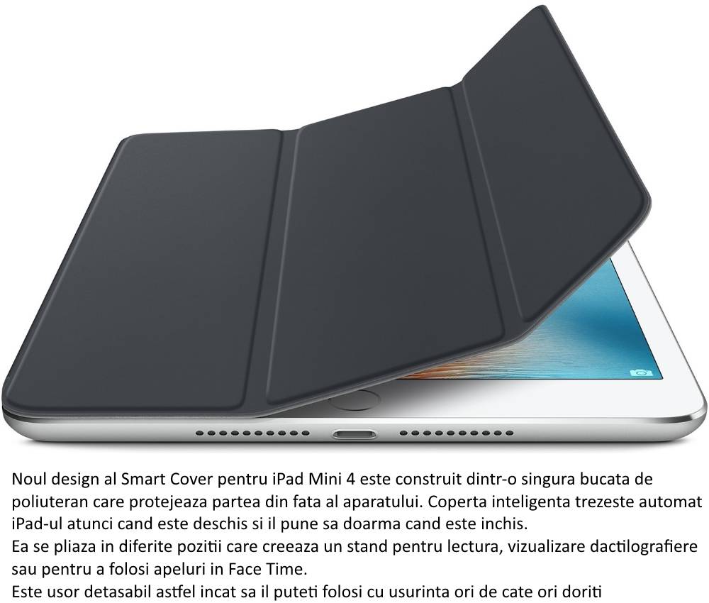 Husa Stand Apple Smart Cover pentru iPad mini 4, MKLV2ZM A Charcoal Gray