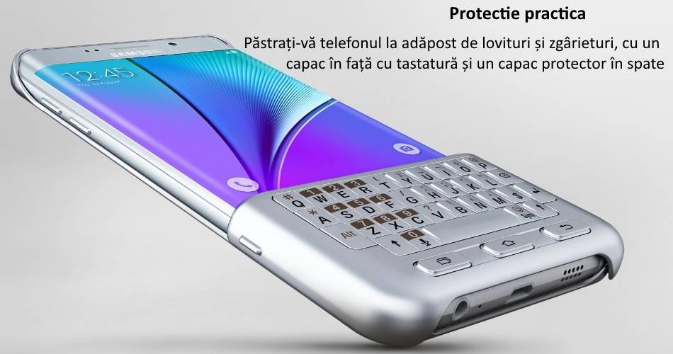 Husa protectie spate cu tastatura QWERTY pentru Samsung Galaxy S6 Edge+ (G928), EJ-CG928MSEGDE Silver c