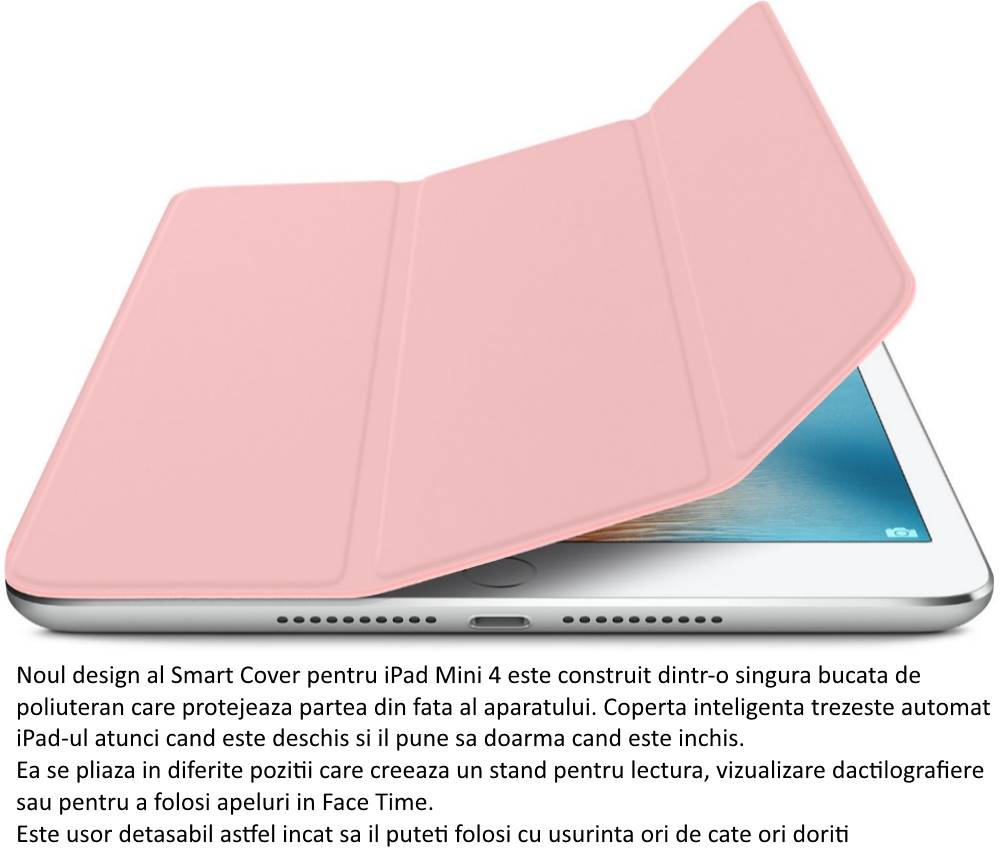 Husa Stand Apple Smart Cover pentru iPad mini 4, MKM32ZM A Pink