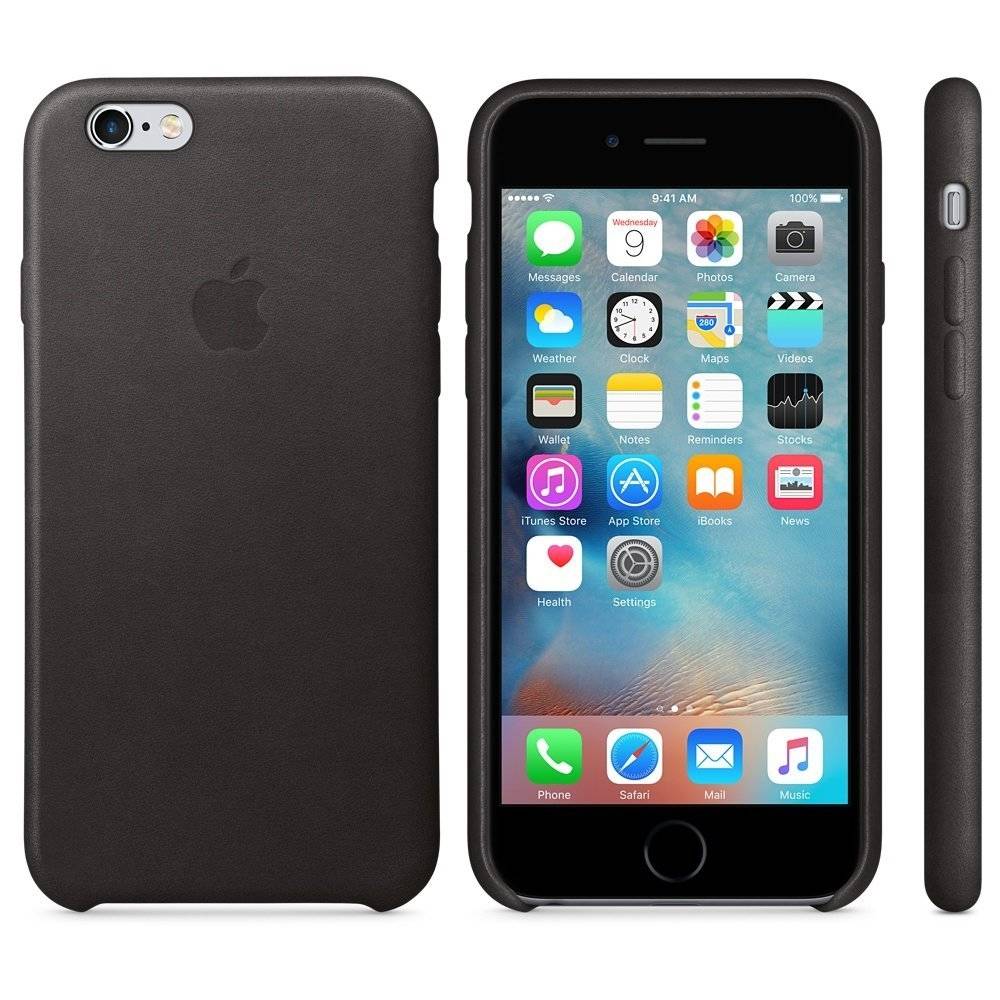 Capac protectie spate Apple Leather Case Premium Black pentru iPhone 6s, MKXW2ZM A