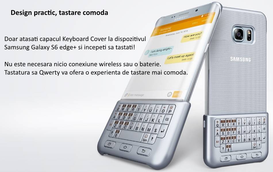 Husa protectie spate cu tastatura QWERTY pentru Samsung Galaxy S6 Edge+ (G928), EJ-CG928MSEGDE Silver a
