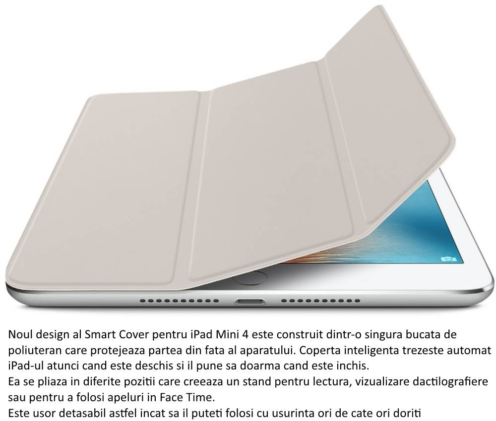 Husa Stand Apple Smart Cover pentru iPad mini 4, MKM02ZM A Stone