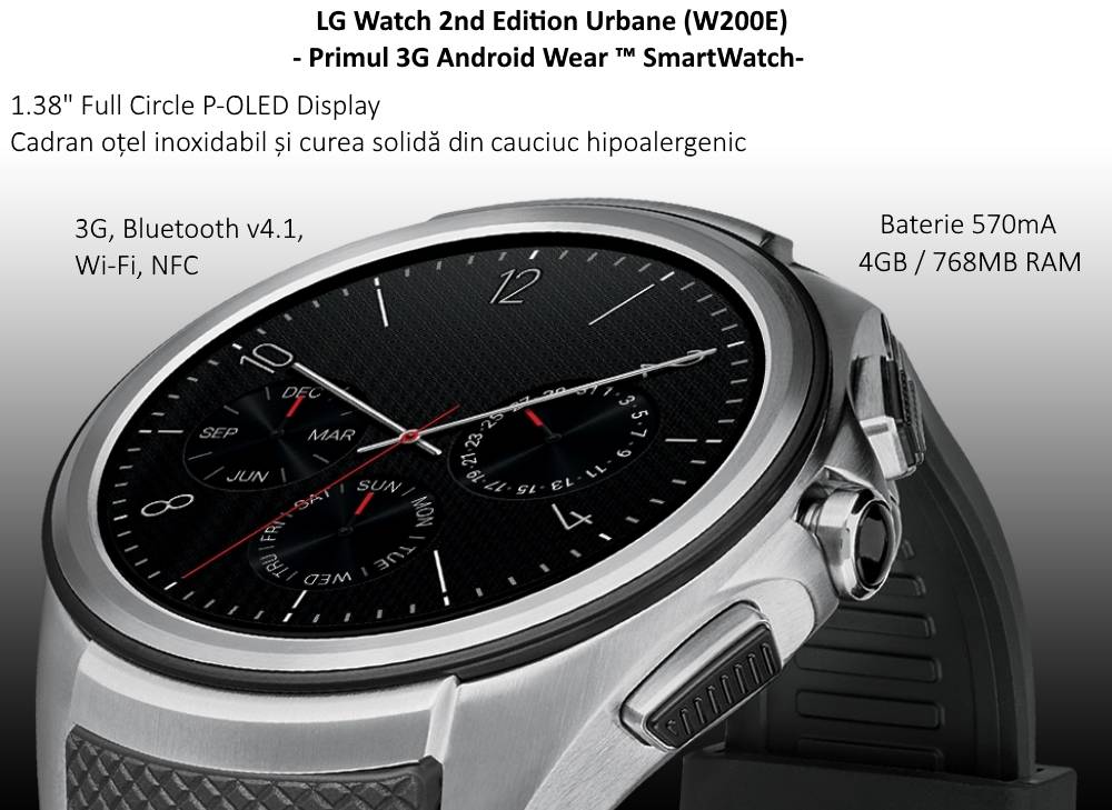 Ceas SmartWatch LG Watch Urbane 2nd Edition, W200E Silver Black