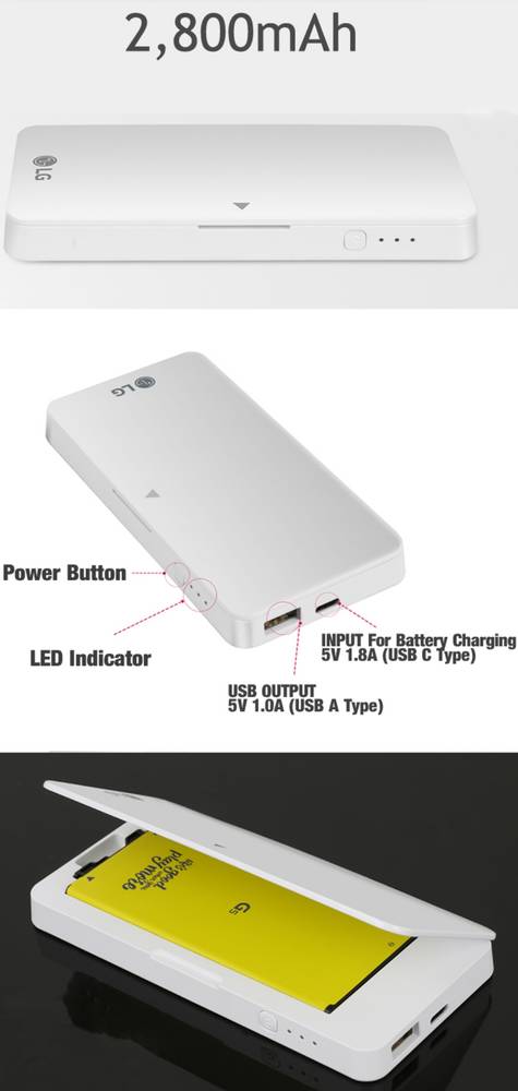Kit Incarcator hibrid (acumulator portabil 2800 mAh, incarcator baterie suplimentara) pentru LG G5 (H850), BCK-5100 White