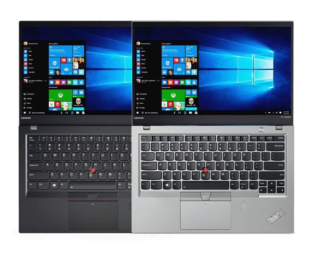 ThinkPad X1 Carbon with Windows 10 Pro, available in Silver and Black.