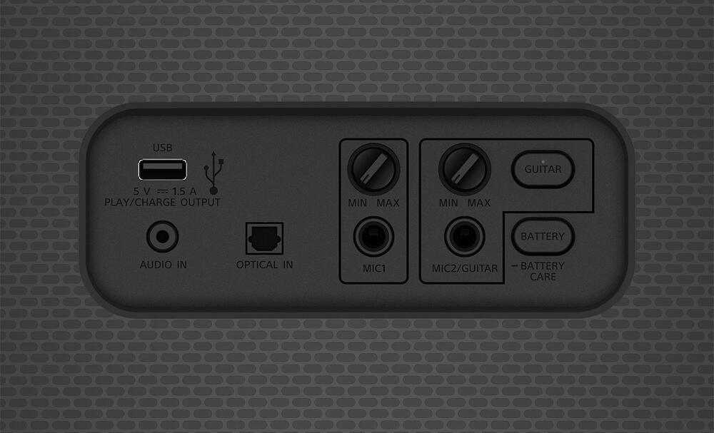Imagine prim-plan cu optiunile de intrare ale boxei wireless SRS-XV900