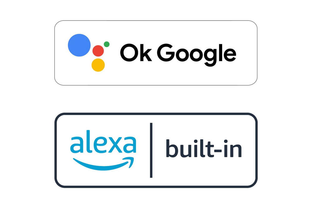 Imagine cu logo OK Google si logo Alexa built-in