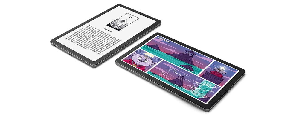 Doua tablete Lenovo Tab M9 sunt folosite pentru a citi