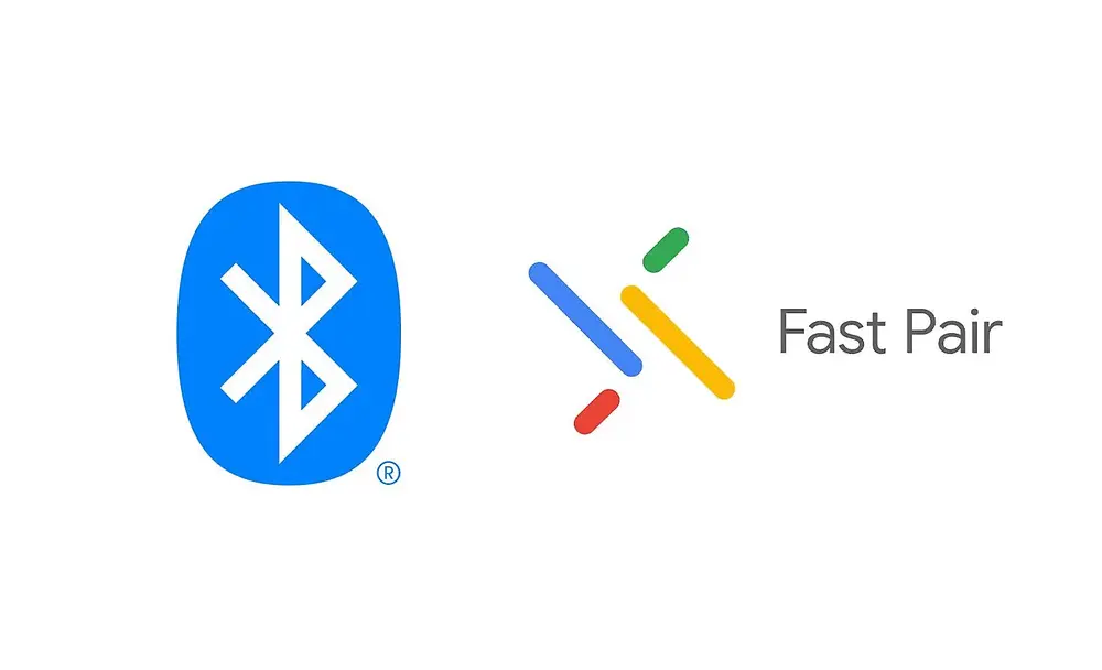 Imagine cu logo Bluetooth albastru langa logo Google Fast Pair