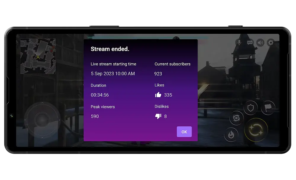 Imagine cu un Xperia 5 V cu interfata de rezumat de streaming pe ecran