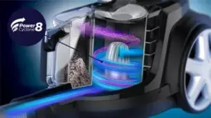 PowerCyclone 8 asigură cea mai ridicată putere de aspirare mai mult timp