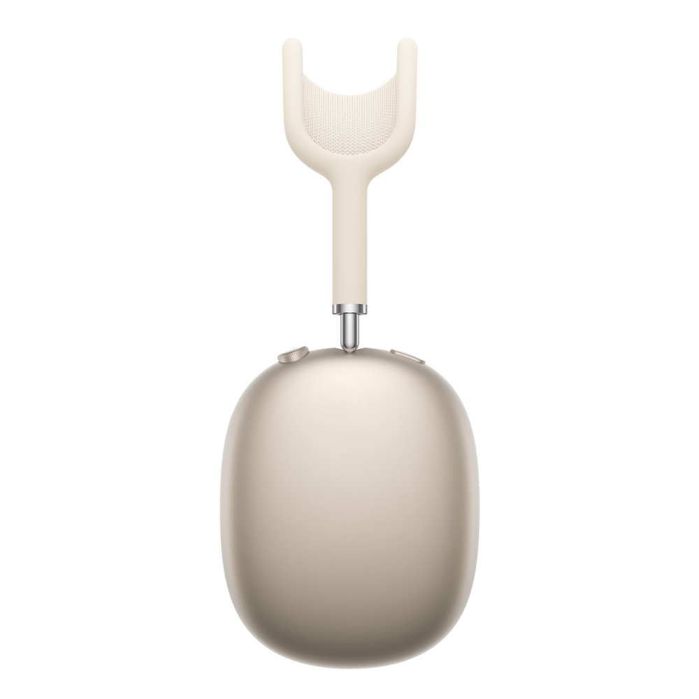 AirPods Max pe culoarea Stralucire stelara, fotografiate din lateral.